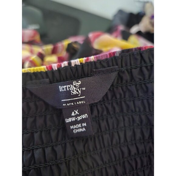 Terra & Sky Womens Long Sleeve Babydoll Top Plus Size 4X NWT Ruched Sheer Club - Picture 4 of 10